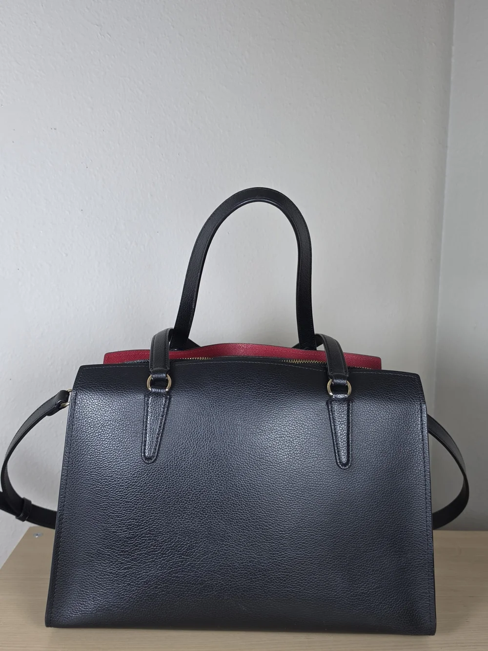Coach Tatum Carryall Black Pebble Leather Tote Bag Crossbody Red Lining C4078